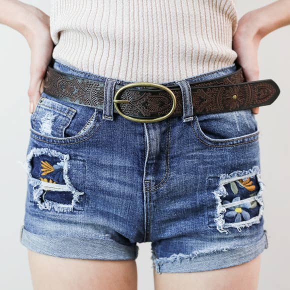 Floral stitched belt